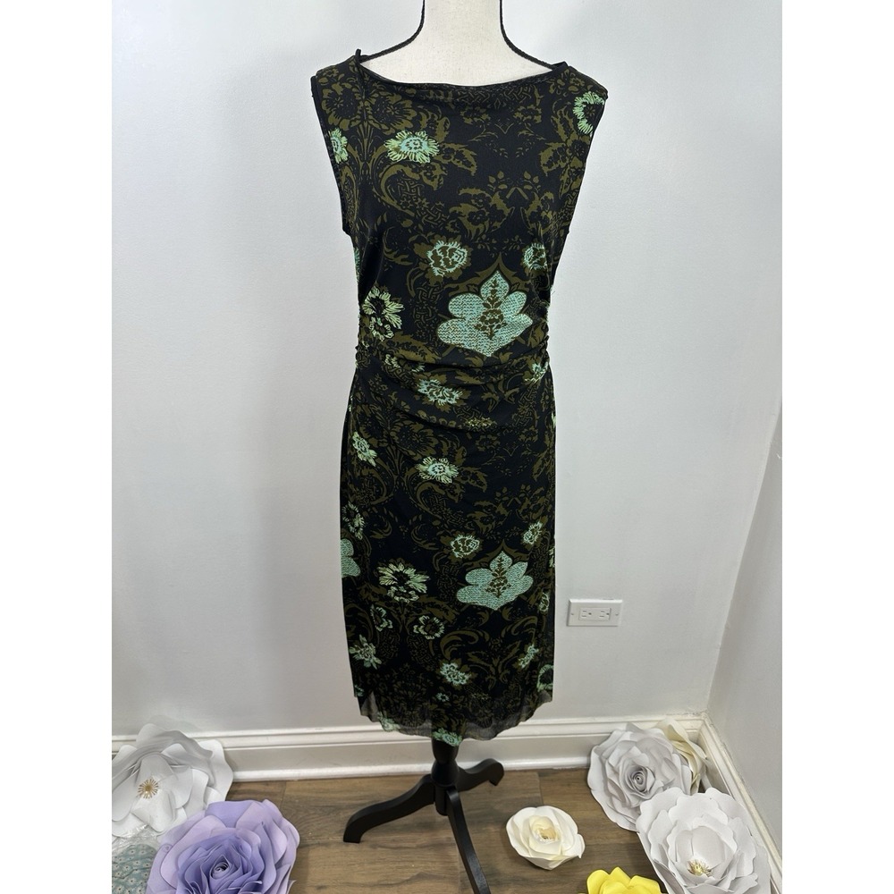 Kay Unger NY Women XL Dress Black Floral Sleeveless Lined Ruched Bodycon - Picture 3 of 9